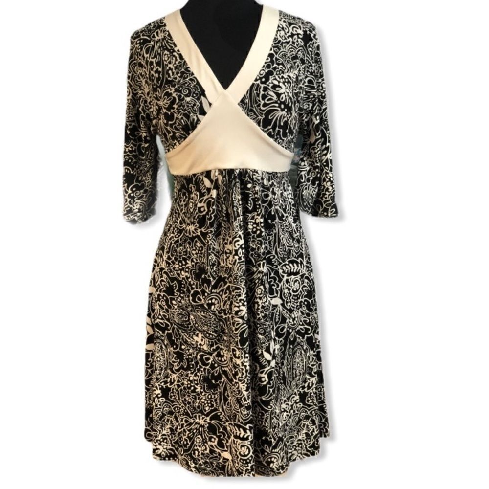 𝅺A.P.N.Y. Floral Patterned V-Neck Flutter Sleeve Tie Back Patterned Dress Sz S - Picture 2 of 10